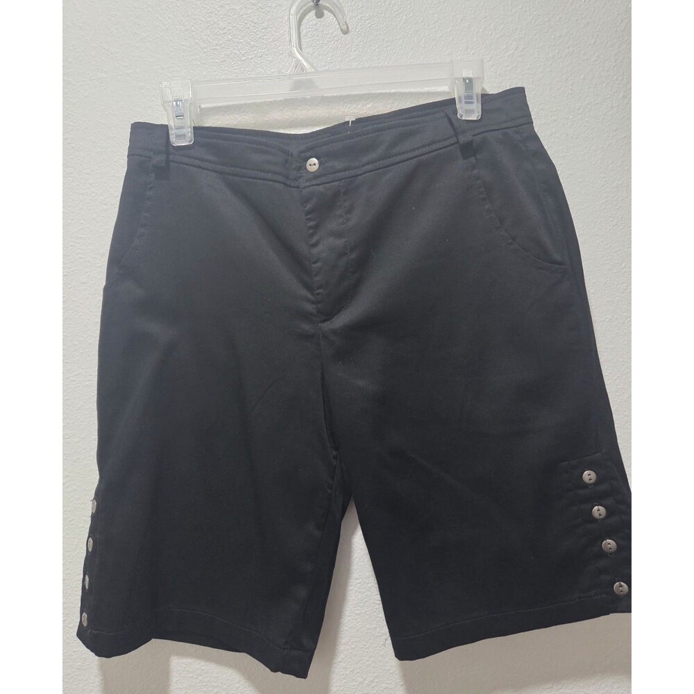 Aphira Bermuda Shorts - Black - Women's Size 6 Cotton Blend Button Accent